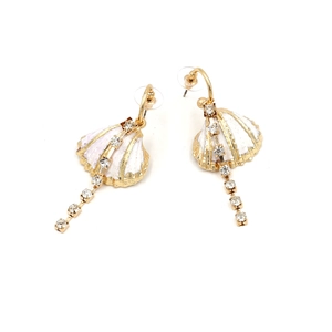 Boucles d'oreilles coquillage dorées avec perles blanches et strass brillants pour femmes