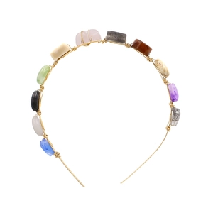 Handmade Natural Stone Wrapped Headband Bohemian Gold Metal Wire Hair Band Colorful Crushed Gemstones Fashion For Women
