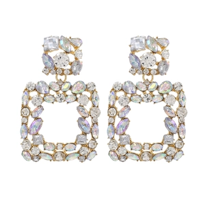 Statement Geometric Square Dangle Earrings Alloy Colorful AB Rhinestone Crystal Hollow Fashion Jewelry For Women