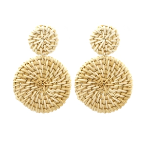 Bohemian Handmade Woven Rattan Earrings For Women Minimalist Natural Round Straw Drop Earrings Beach Vacation Fashion Jewelry