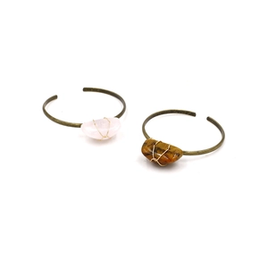 Bracciali rigidi barocchi retrò con quarzo rosa e occhio di tigre in metallo bronzo