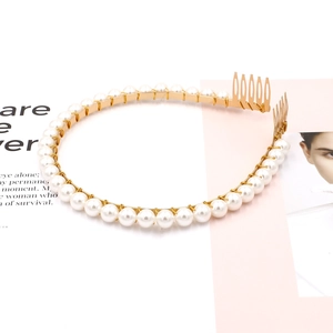 Fashion pearl headband with gold metal frame and combs for secure hairstyling