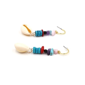 Bohemian handmade beaded earrings with natural seashell and colorful crushed gemstones