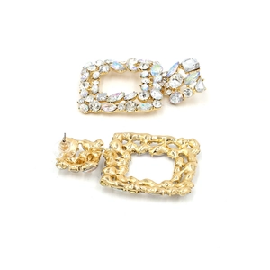Fashionable hollow alloy earrings with sparkling AB colorful rhinestones in gold finish