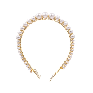 Bandeau Élégant En Künstliche Perles D'Imitation Blanches Serre-Tête En Alliage Doré Künstliche Perles Dégradées Enroulées À La Main Pour Mariage
