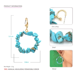 Détails des boucles d'oreilles créoles turquoise avec dimensions et matériaux