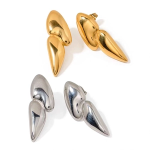 Modern 18K gold and silver plated geometric double teardrop earrings on white background