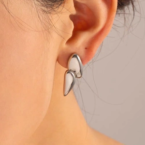 Modern double layered white water drop earrings with 18K gold plated geometric design