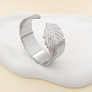 Adjustable silver feather cuff bracelet in 18K gold plated copper with wheat ear design