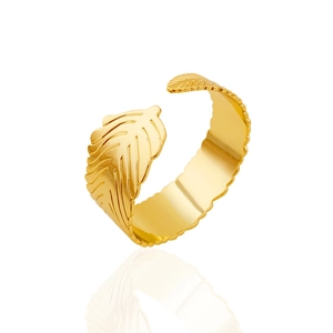18K gold plated wheat ear open cuff bracelet with adjustable feather texture design