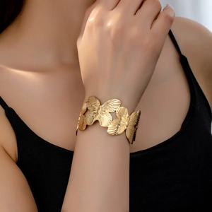 Butterfly Open Cuff Bracelet Copper Gold Plated Adjustable Fashionable Jewelry Bohemian Style For Women