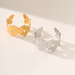 18K gold plated copper butterfly open cuff bracelets in gold and silver set