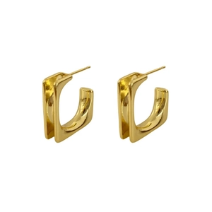 Minimalist gold geometric rectangular stud earrings with a polished metallic finish