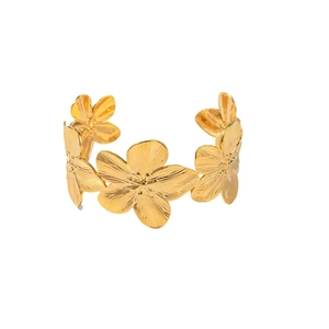 Exquisite 18K gold plated butterfly petal open bangle with textured floral design