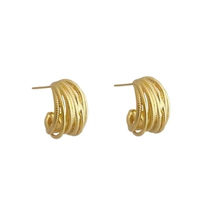 Chic multilayer C-shape gold-plated earrings with textured surface for women