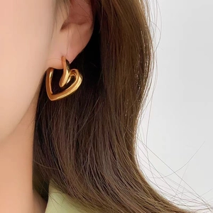 Twist Heart Earrings With 925 Sterling Silver Earring Post Copper Polished Metal Fashion Minimalist Jewelry For Women