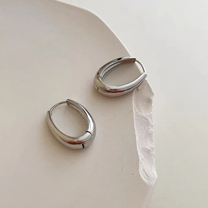 Women's Chunky Oval Teardrop Hoop Earrings Minimalist Copper High Polish Gold Silver Plated Fashion Earbuckle Jewelry Gift