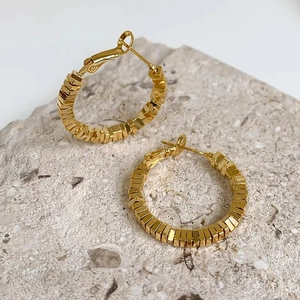 Geometric Layered Square Block Hoop Earrings Copper Minimalist Fashion Jewelry For Women Stylish Industrial Design