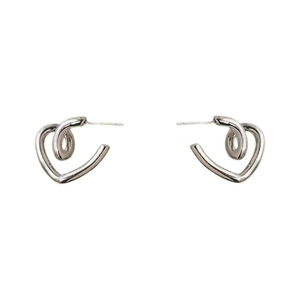 Minimalist S925 sterling silver knotted heart earrings with elegant geometric design