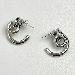 Minimalist geometric S925 silver double hoop earrings with a polished irregular design
