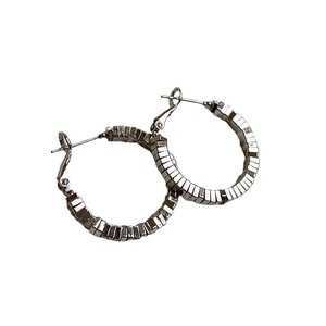 Minimalist silver multi-layered square link hoop earrings with modern industrial design