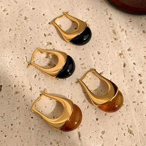 Orecchini Pendenti A U In Rame Placcati Oro Resina Geometrica Ambra Nero Gioielli Di Moda Retrò Minimalisti Da Donna
