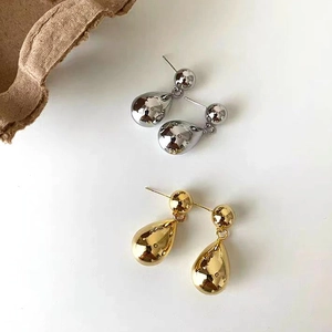 Boucles D'oreilles Pendantes Goutte D'eau Cuivre Poli Minimaliste Géométrique Bijoux Mode Femmes Élégant