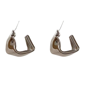 Minimalist silver irregular geometric liquid metal earrings in fluid lava style