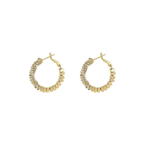 Boucles d'oreilles créoles dorées en C avec zircons blancs et détails perlés en métal