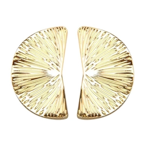 Golden pleated fan earrings with radial texture in minimalist semi-circle style