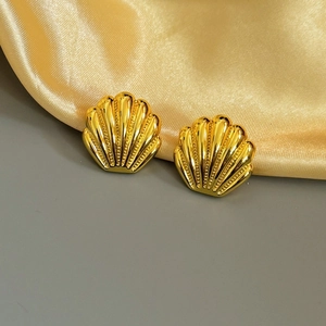 Scallop Shell Earrings Copper With 925 Sterling Silver Earring Post French Vintage Rhinestone Jewelry For Women