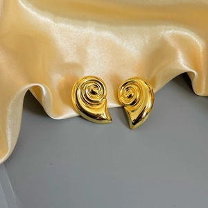 18K gold geometric spiral snail earrings with polished finish and minimalist design