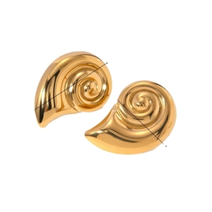 Geometric spiral snail shell earrings in 18K gold finish with size measurements