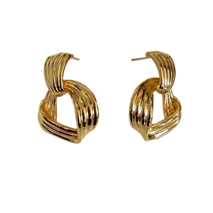 Boucles d'oreilles créoles torsadées géométriques irrégulières en fini doré vintage