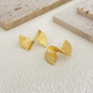 18K gold plated copper earrings featuring a unique twisted geometric fan shape design