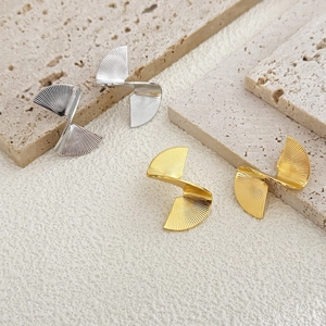 18K gold and silver plated geometric twisted fan earrings with radial texture