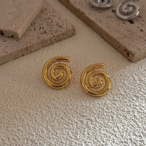 Minimalist 18K gold plated copper spiral stud earrings with elegant polished geometric design
