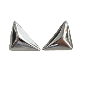 Polished silver geometric triangle earrings in minimalist 18K gold plated copper