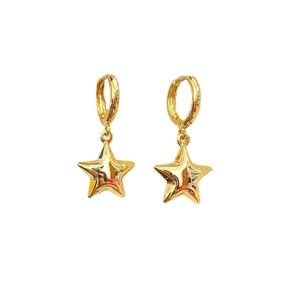 Orecchini a cerchio con stella in rame placcato oro 18K da donna con finitura lucida