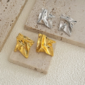 Irregular Geometric Pleated Copper Earrings Fashion Liquid Metal Style High Polish Statement Jewelry For Women