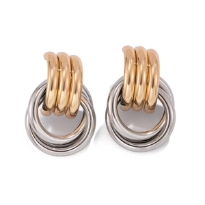 Modern geometric layered hoop earrings with 18K gold and silver plated metal rings
