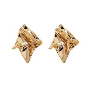 Minimalist irregular crumpled gold metal earrings with a modern geometric foil texture