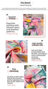 Détail d'un foulard en soie à imprimé floral avec texture satinée et coutures de précision