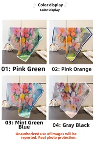 Détails de foulards en soie artistique avec imprimés floraux en quatre coloris élégants