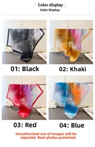 Vierfarbige Anzeige von Seidenschals mit Farbverlauf in Schwarz, Khaki, Rot und Blau
