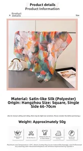 Detail showing lotus and dragonfly print on a high-quality satin silk square scarf