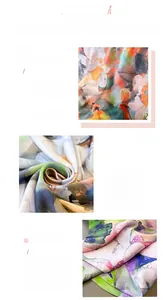 Detail view of lotus and dragonfly digital print on smooth silk-like scarf fabric
