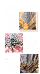 Close-up of houndstooth silk scarves showing detailed printing and fine rolled hem edges