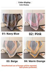 Detail view of four color options for houndstooth and baroque pattern silk scarves