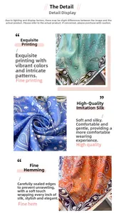 Detailed close-up of paisley pattern satin silk scarf with premium edge stitching